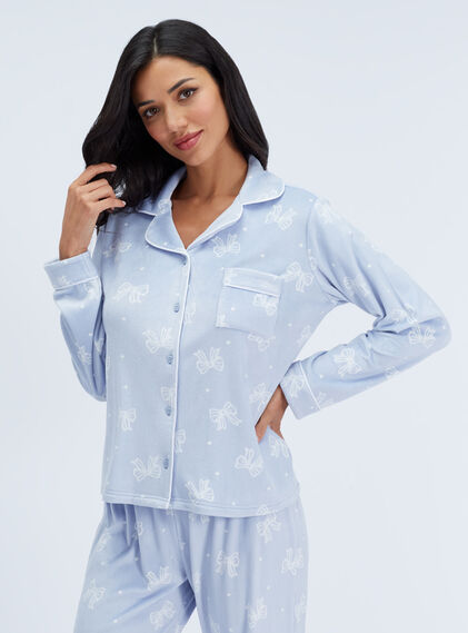 Bow velour long pyjama set