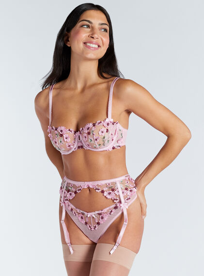 Evelyn sheer embroidered balconette lingerie set 