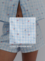 Floral gingham cotton pyjama shorties in a bag