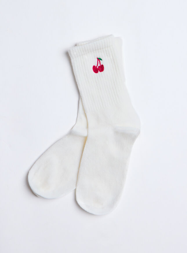 Cherry embroidered cotton ankle socks