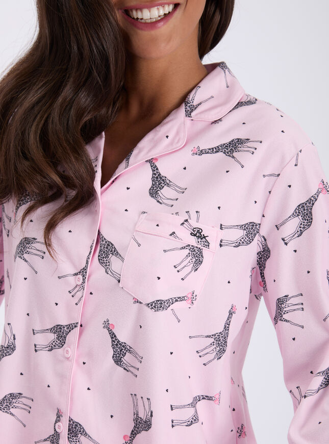 Bubblegum giraffe fleece pyjamas in a bag
