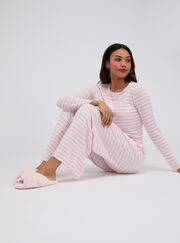 Striped pointelle long pyjama set