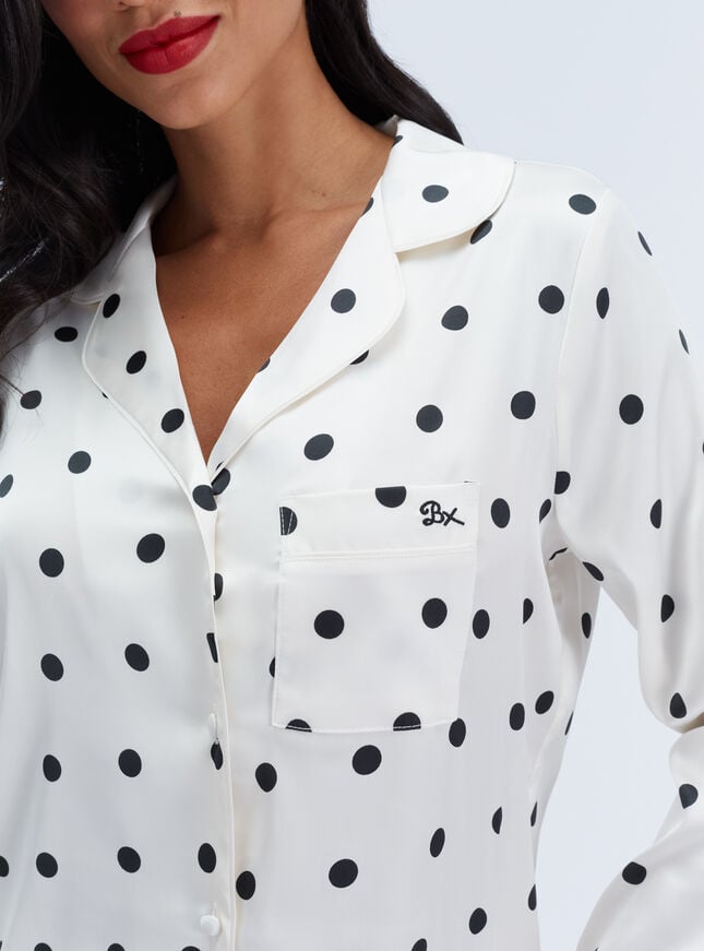 Polka dot satin long pyjama set
