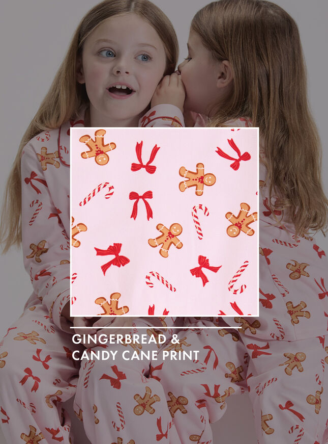 Kids' gingerbread & candy cane fleece pyjamas in a bag