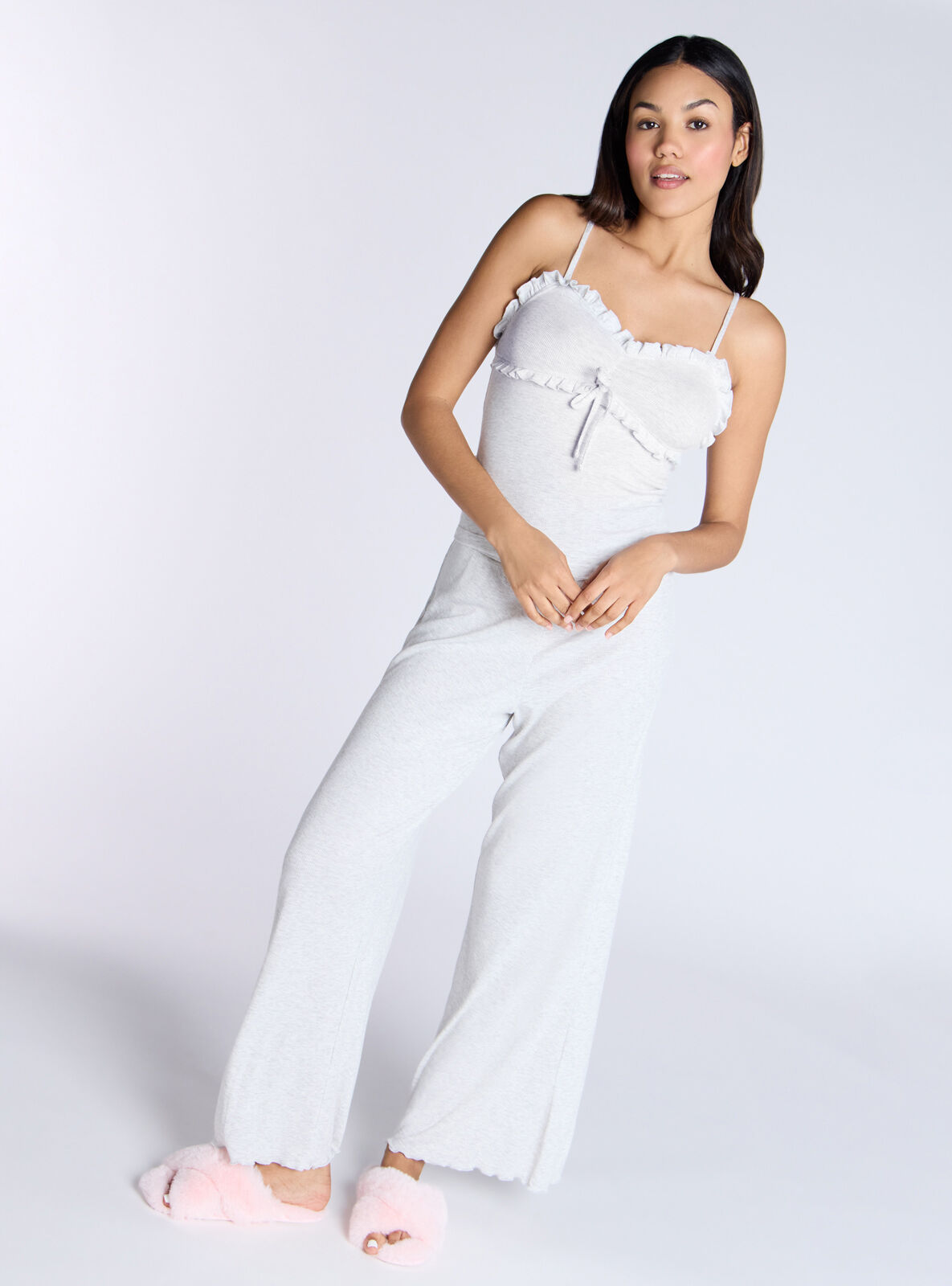 Frill ribbed cami pyjama set