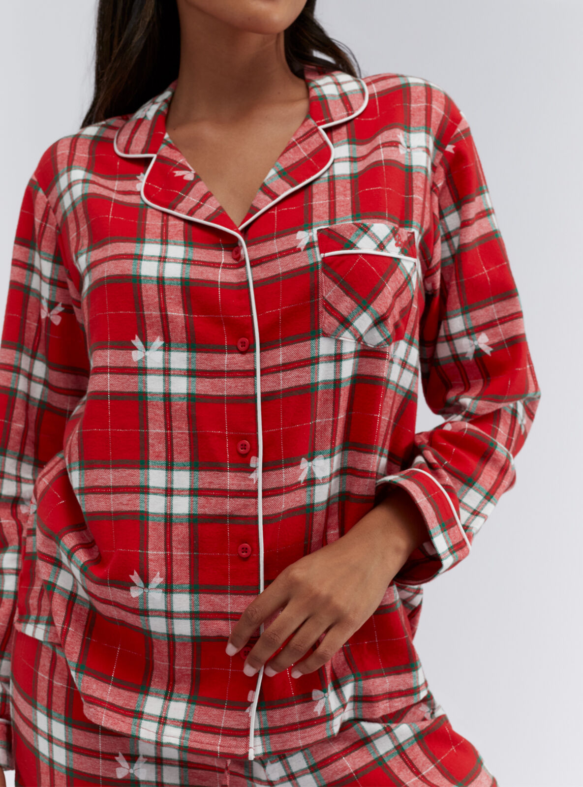 Boux Avenue Bow check cotton pyjamas in a bag - Red Mix - 06