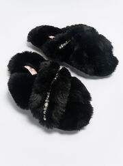 Embellished cross band slider slippers