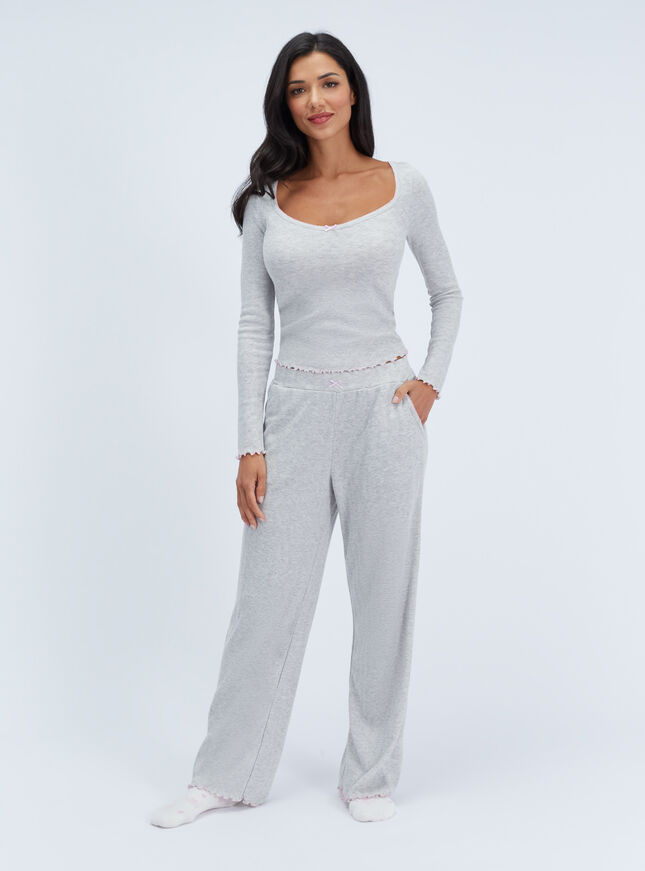 Brushed pointelle long pyjama set