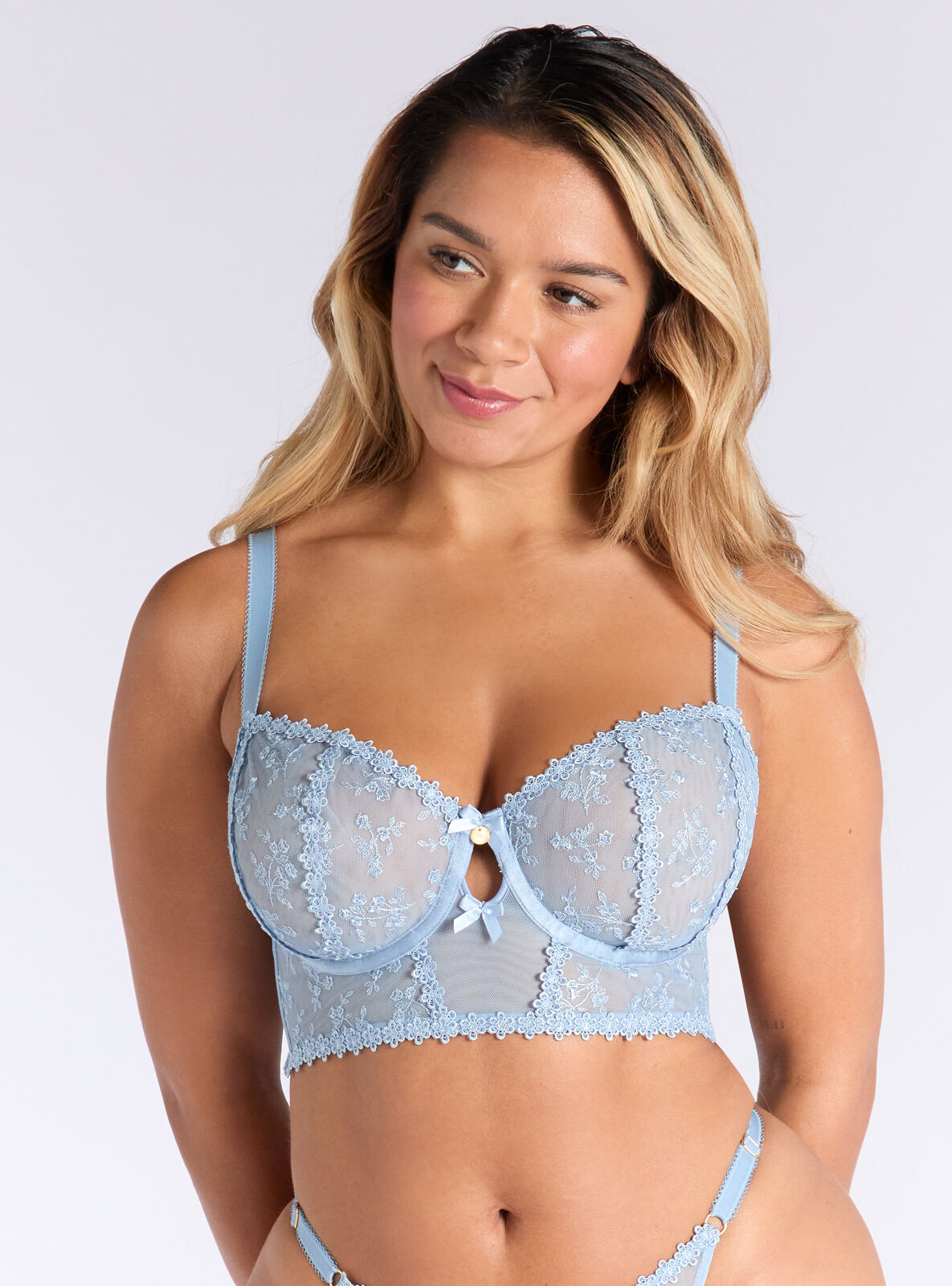 Boux Avenue Avery sheer embroidered longline bra - Arctic Blue - 30B