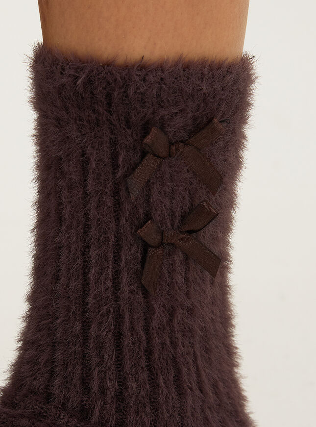 2 pack bow fluffy ribbed socks