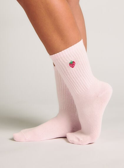 Strawberry embroidered cotton ankle socks