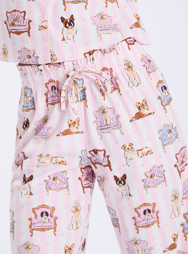 Dogs on chairs fleece pyjamas in a bag