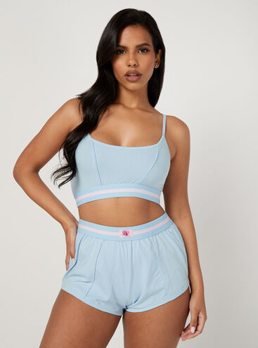 Seamed cotton crop top and shorts set