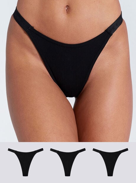 3 pack Amiee ribbed high leg thongs