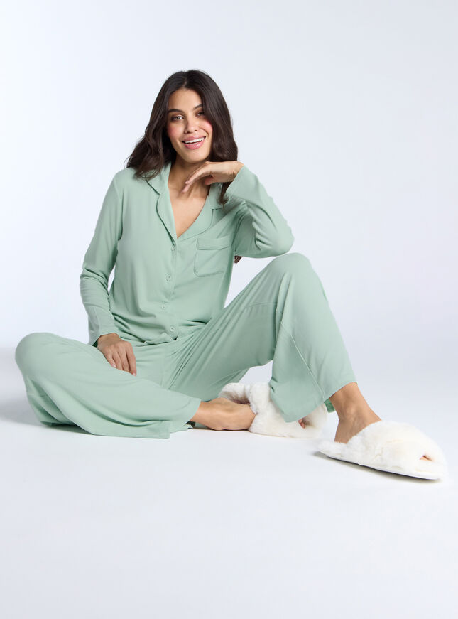 Ribbed modal wide leg pyjama trousers