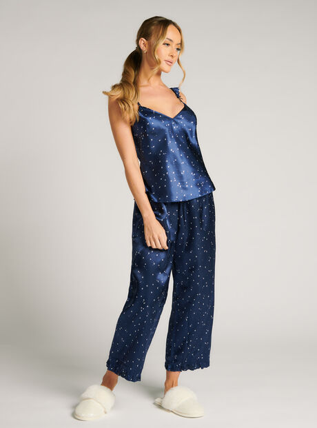 Star and moon print satin cami pyjama set