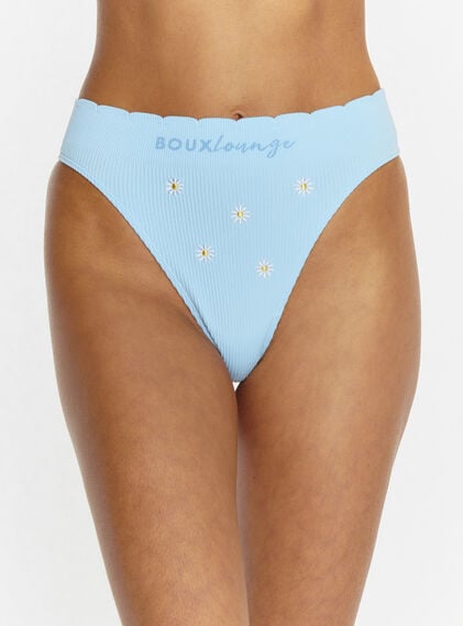 Ribbed seamless daisy embroidered thong