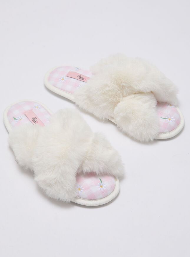 Daisy embroidered slider slippers