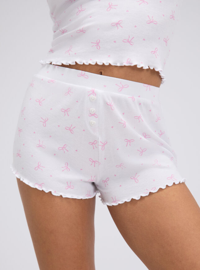 Bow ribbed short pyjama set