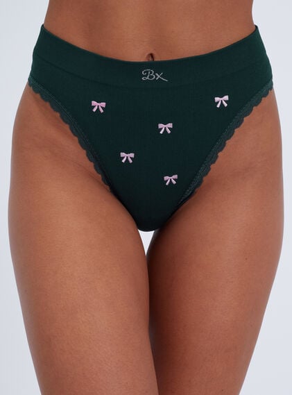 Bow embroidered seamless thong
