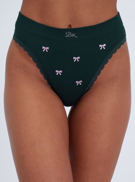 Bow embroidered seamless thong