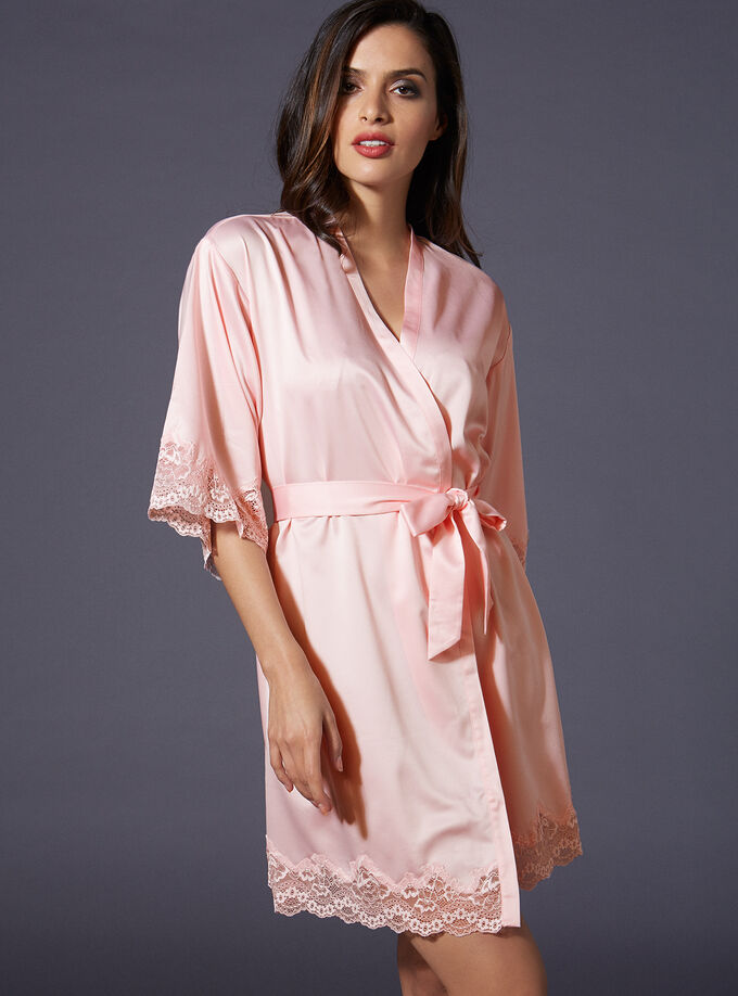 Bridesmaid lace trim kimono | Pink | Boux Avenue UK