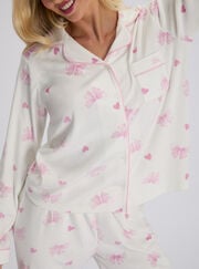 Bow velour long pyjama set
