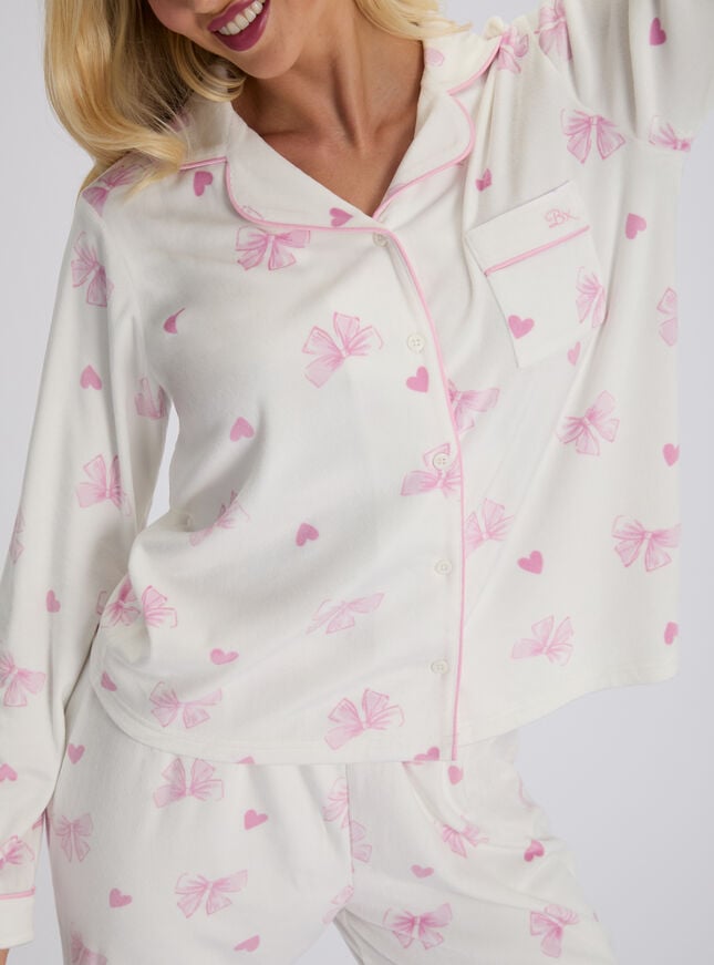 Bow velour long pyjama set