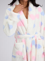 Fluffy boucle heart midi dressing gown