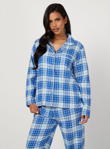Cobalt blue check cotton pyjamas in a bag