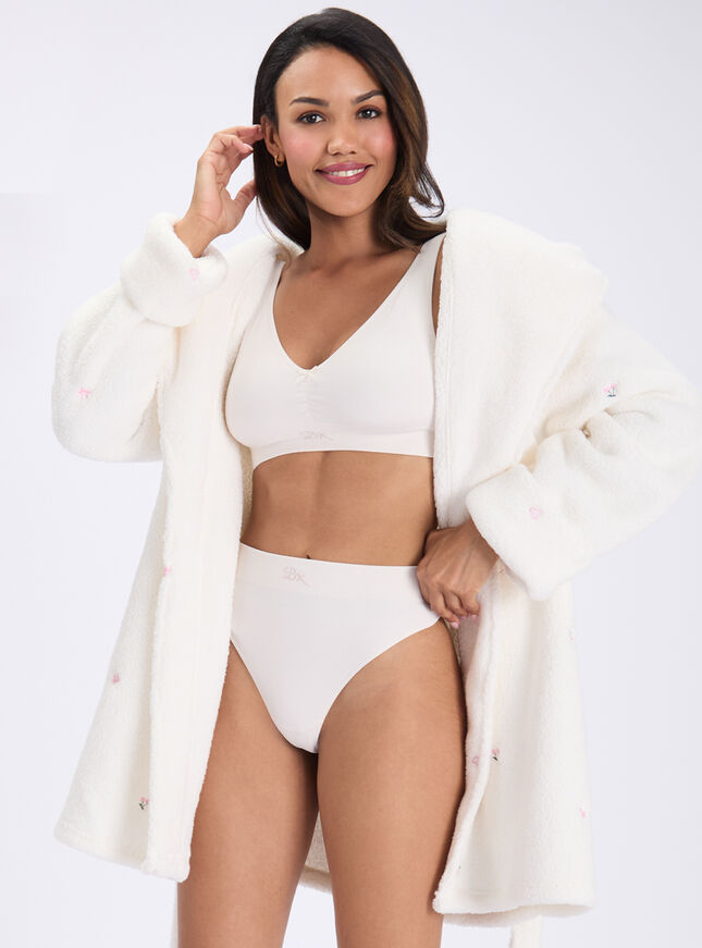 Bow & cherry teddy fleece short dressing gown