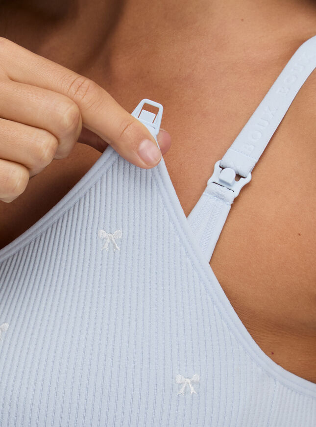 Nursing ribbed bow embroidered bralette