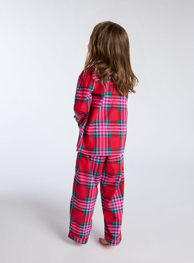 Kids check fleece pyjamas in a bag
