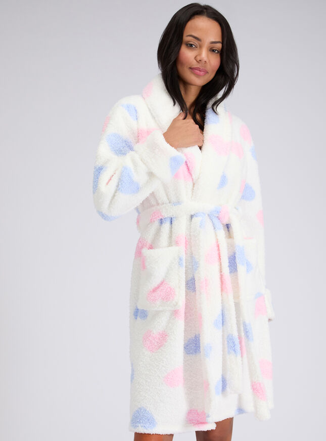 Fluffy boucle heart midi dressing gown