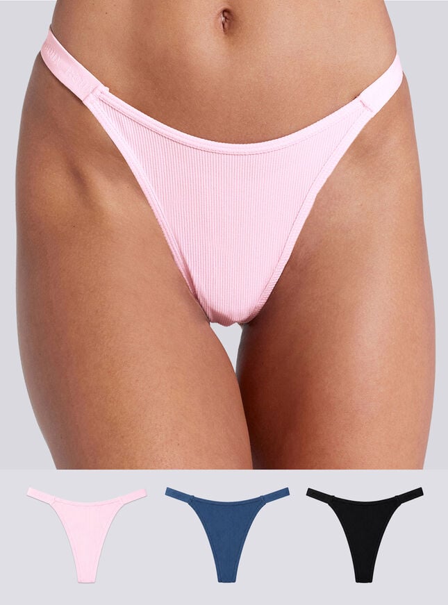 3 pack Amiee ribbed high leg thongs