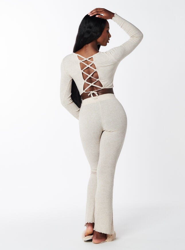 Leila ribbed v-front flared trousers