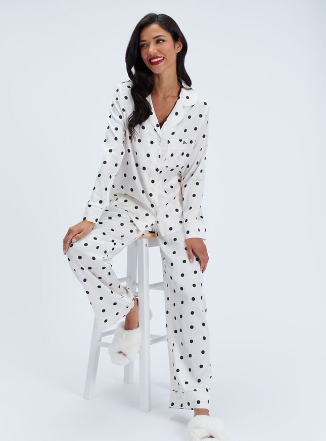 Polka dot satin long pyjama set