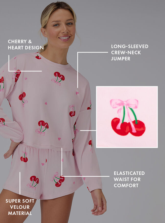 Cherry velour short pyjama set