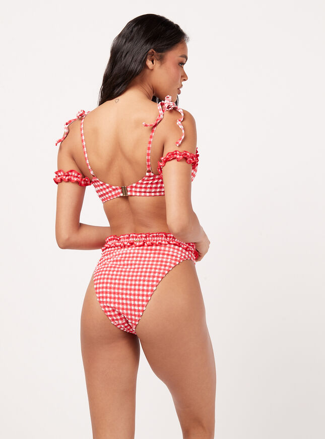 Fiji frill gingham high-waist bikini briefs