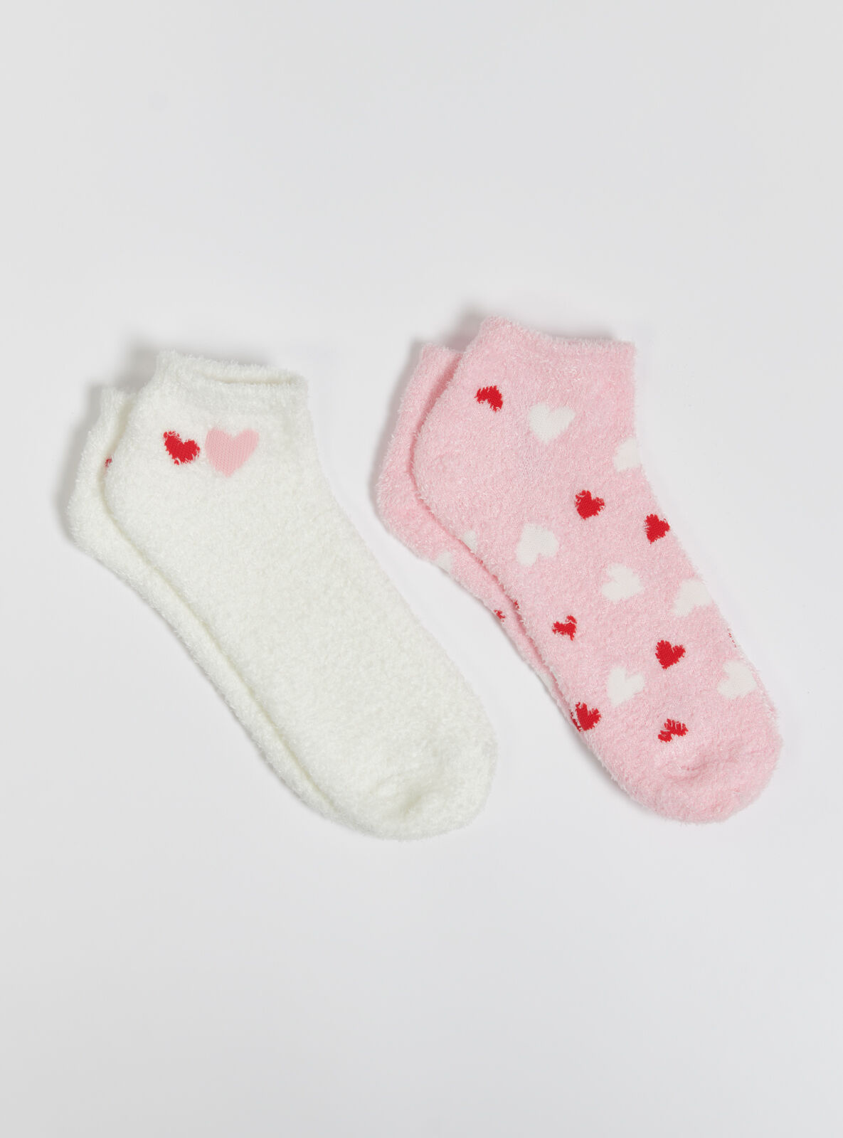 2 pack heart fluffy trainer socks Pink Boux Avenue UK