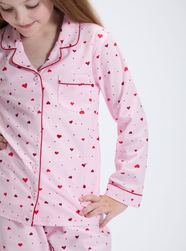 Kids' ditsy heart fleece pyjamas in a bag