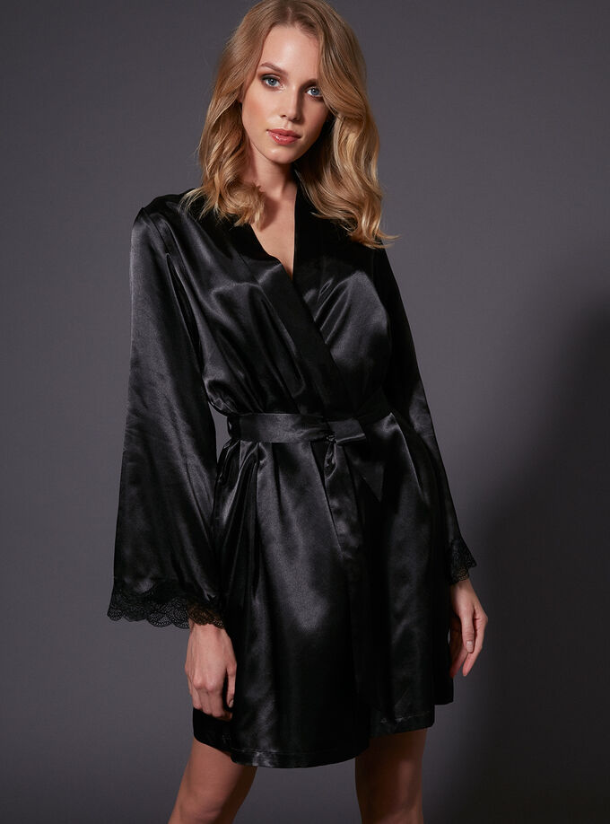 Lace trim satin robe | Boux Avenue UK