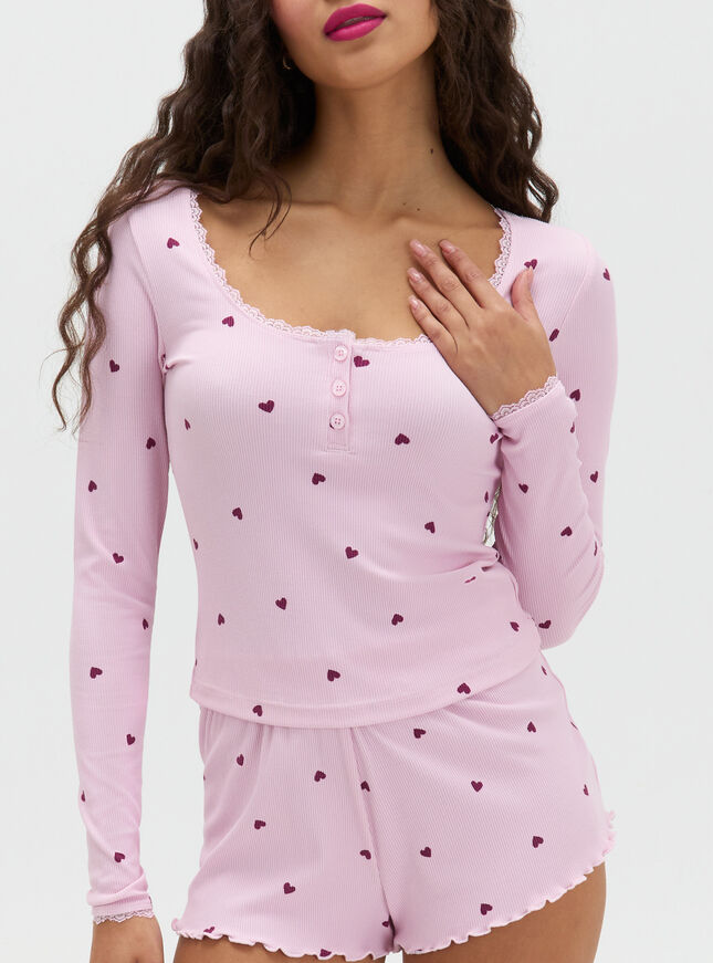 Heart ribbed short pyjama set