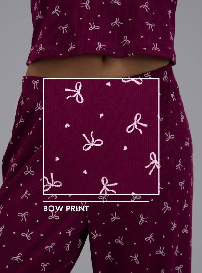 Bow ribbed long pyjama set