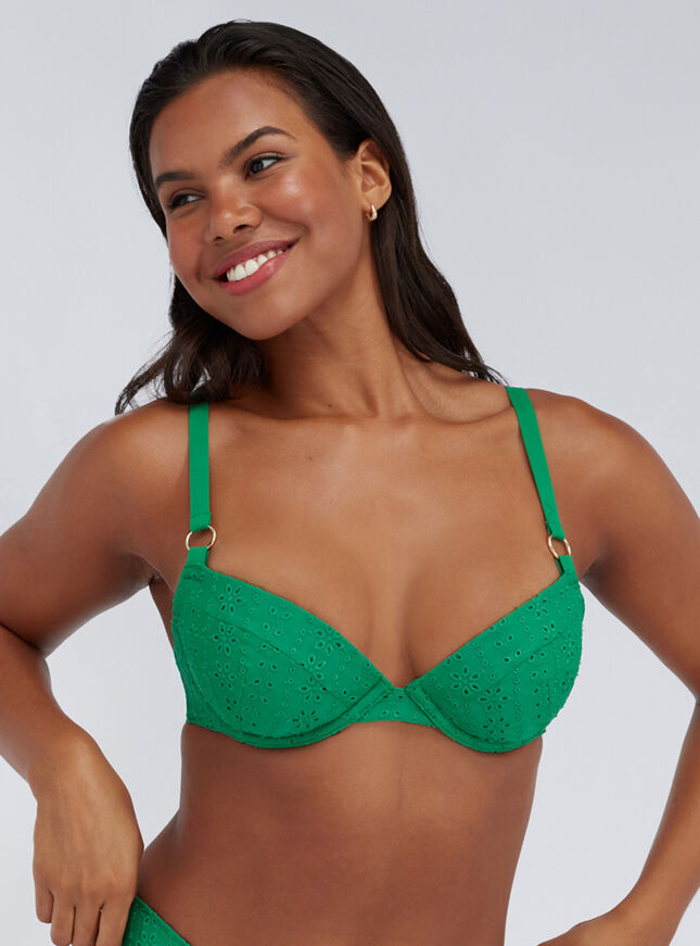 Jamaica broderie plunge bikini top