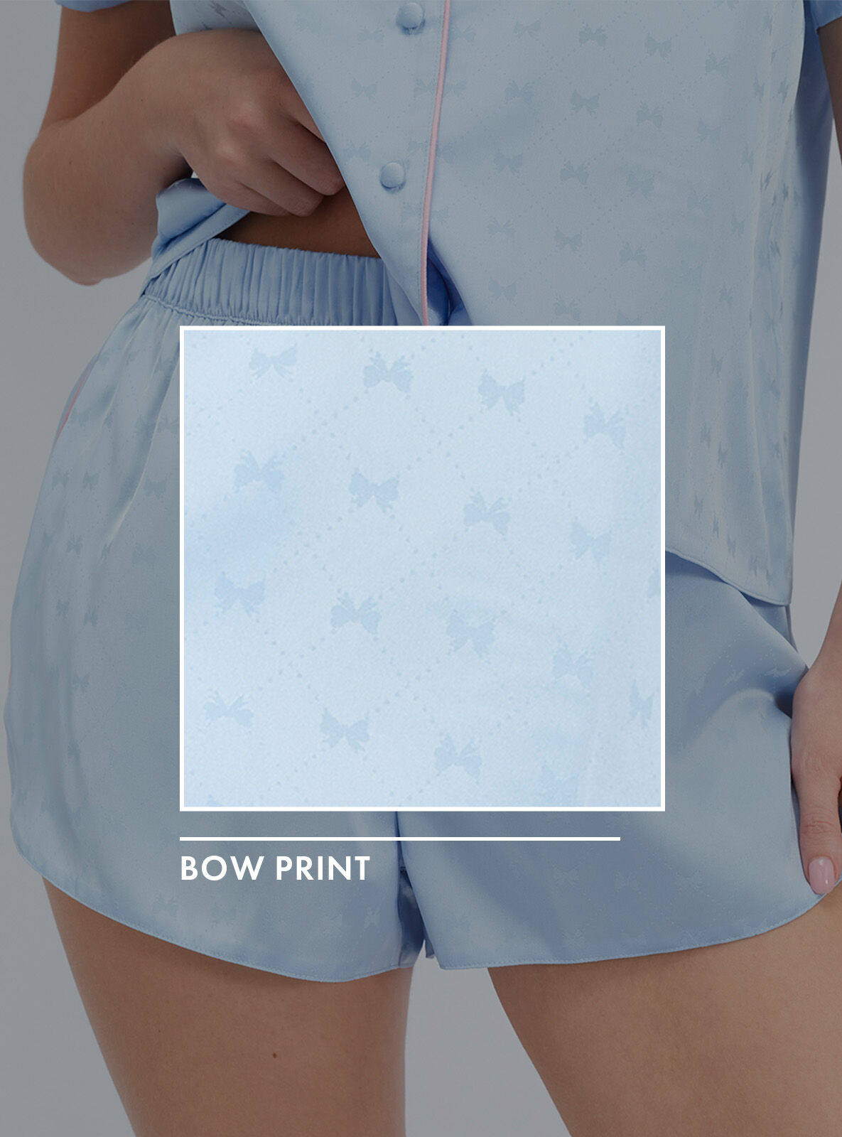 Bow satin short pyjama set | Blue Mix | Boux Avenue UK