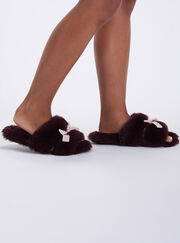Heart fluffy bow slider slippers