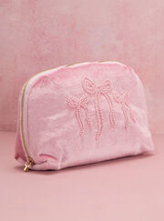 Beaded bow makeup bag