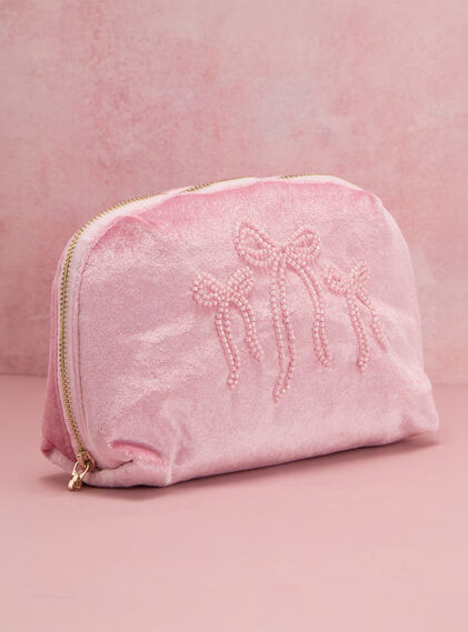Beaded bow makeup bag