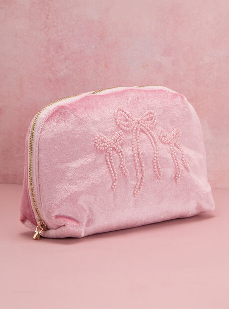 Beaded bow makeup bag